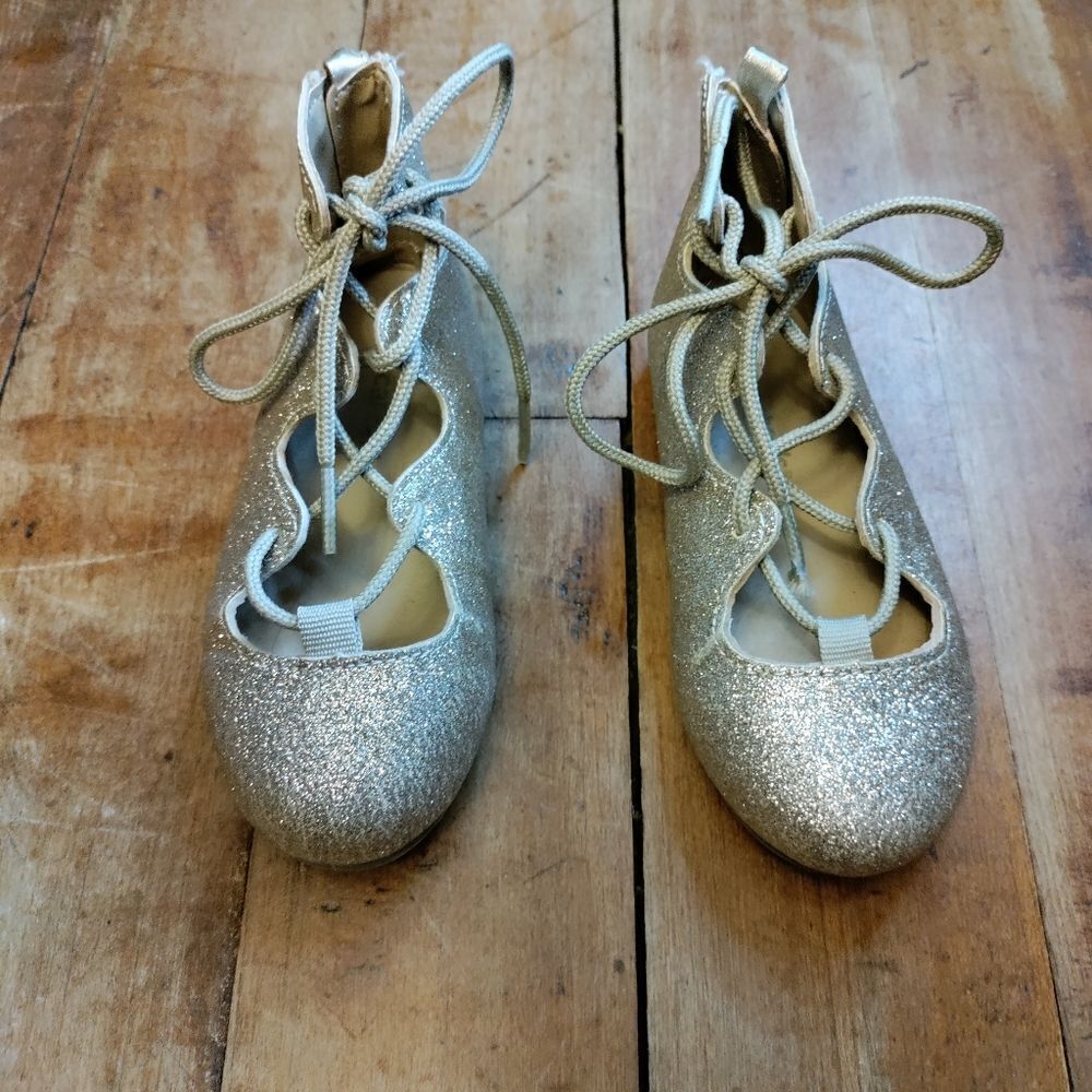 Carters size 7 dress shoes gold glitter lace up birthday shoes special occasion